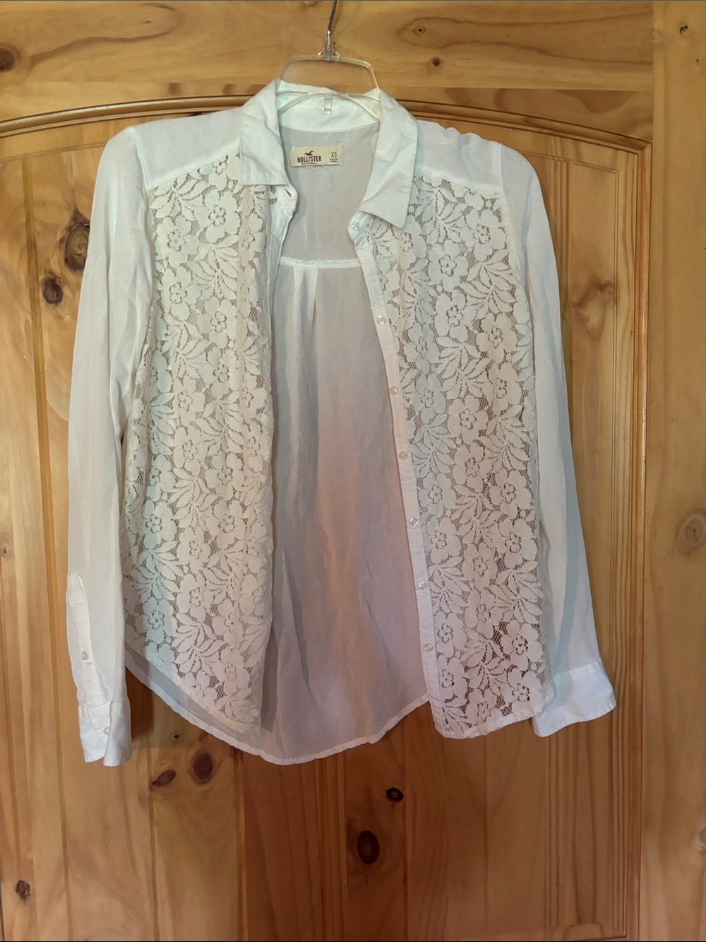 Women’s White Lace Panel Button-Up Top by Hollister